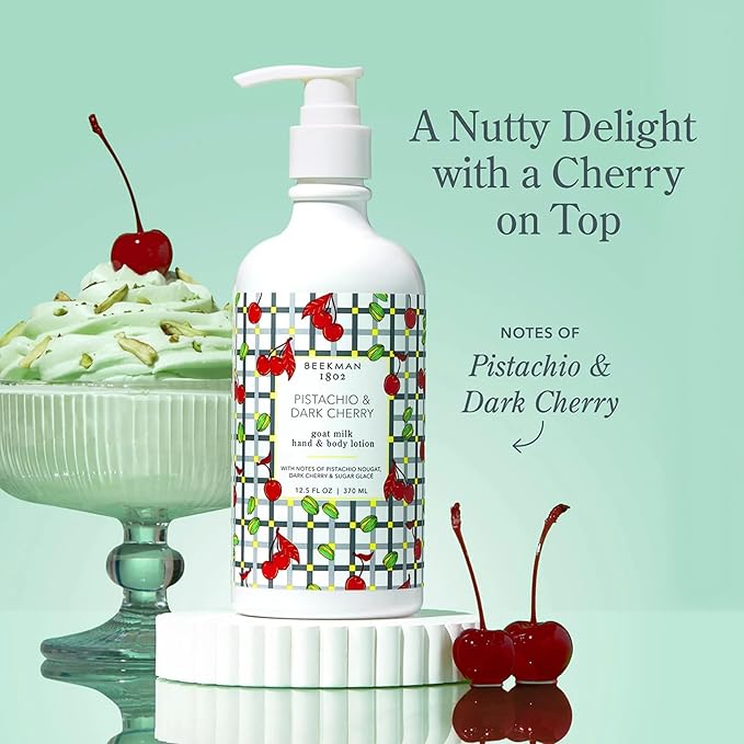 Beekman 1802 Pistachio & Dark Cherry Goat Milk Body Lotion- Scented - 12.5 oz - Hydrating & Deeply Moisturizing - With Shea Butter & Jojoba Seed Oil - Good for Sensitive Skin - Cruelty Free