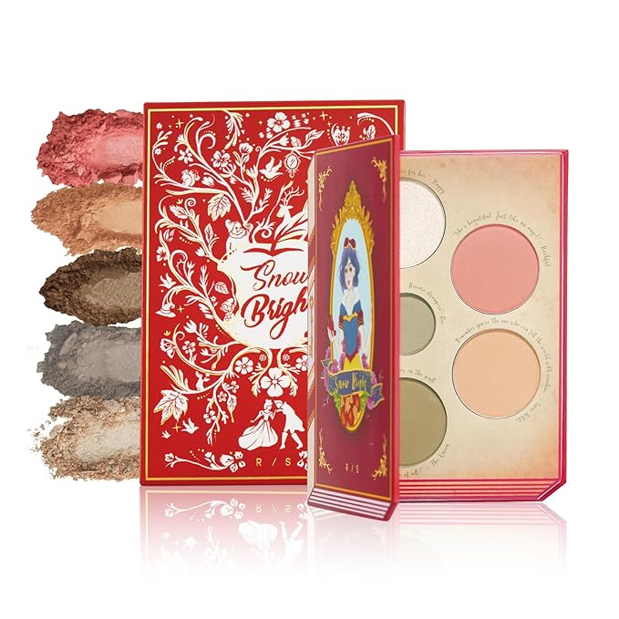 READY TO SHINE Snow Bright Contour Highlight Blush Makeup Palette - Smooth and Pigmented - Easy to Blend - Vegan and Cruelty Free - 5 Part Pressed Powder Makeup Kit - With Mirror For All Skin Types