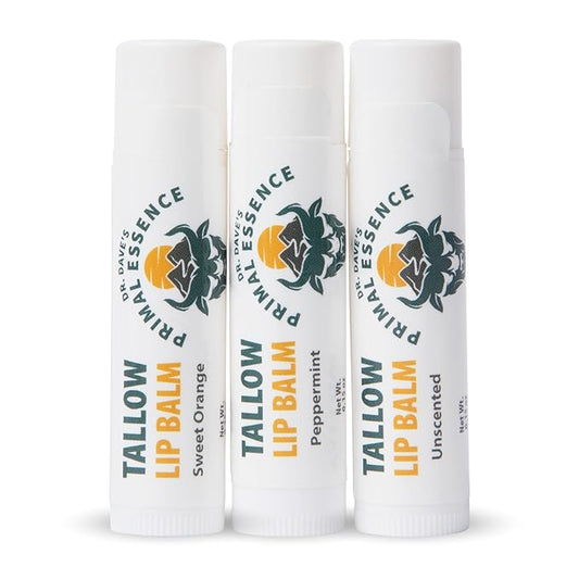 Moisturizing Tallow Lip Balm – Grass-Fed Beef Tallow with Organic Coconut Oil, Beeswax, and Vitamin E – Lip Balm Set – Variety Pack – Travel Essential – 3-Pack