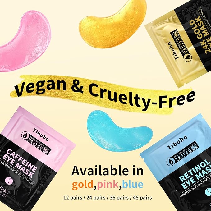 Under Eye Patches(48 Pairs), 24K Gold, Caffeine, Retinol Eye Masks for Puffy Eyes, Wrinkles, Dark Circles, Undereye Bags Treatment - Restoring & Awakening & Moisturizer Skin care Gift for Women