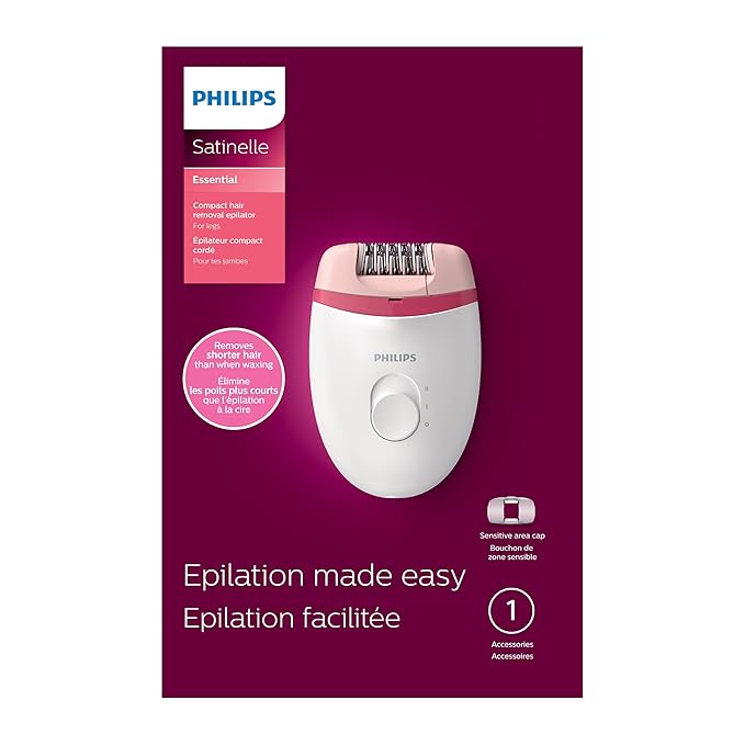 Philips Beauty Satinelle Essential Compact Hair Removal Epilator for Women, BRE235/04 (Corded Use Only)
