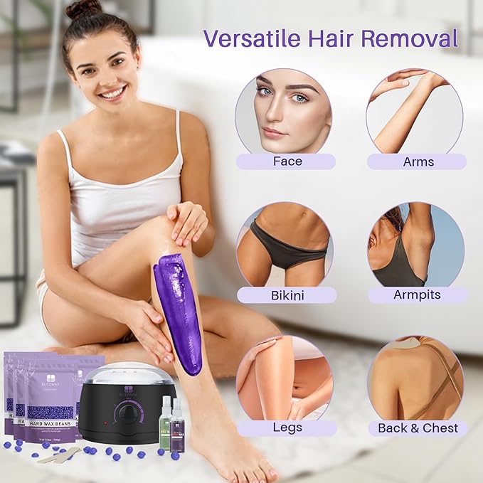 BLITZWAX Brazilian and Bikini Waxing Kit for Women, Hard Wax Warmer for Face, Legs, and Body, At Home Hair Removal Kit, Beginner Friendly, Quick Heating, 28 Accessories