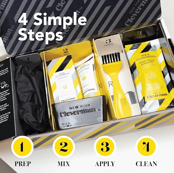 CLEVERMAN Black Hair & Beard Dye for Men, All-in-One Reusable Kit - Natural-Looking Gray Coverage, Professional-Quality, Ammonia-Free, 3.38 Fl Oz (1 Pack), Black, Suitable for Black Hair