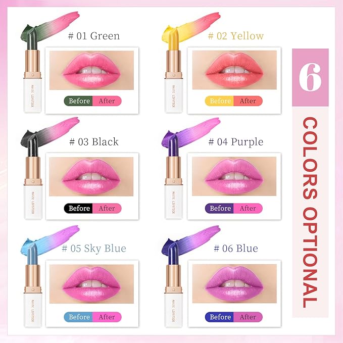 Color Changing Lipstick, 6-Colors Lip Stain Temperature Activated Vegan Formula, Magic Lipstick Long-Lasting, Nourishing, Cruelty-Free & Vegan #dark purple