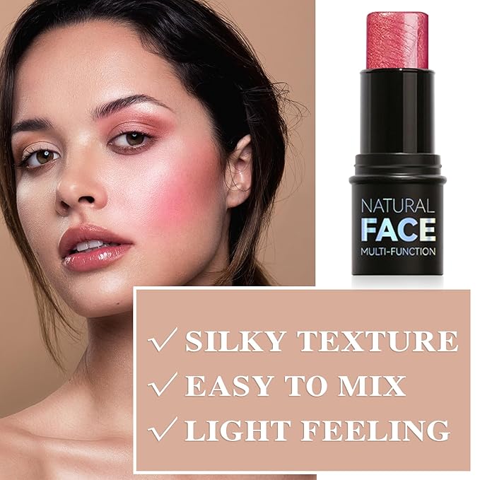 Cream Blush Stick with Brush,Waterproof Multi Cream Blush Skin F3