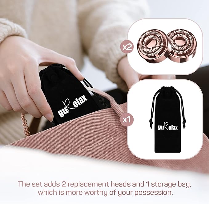 Facial Hair Removal for Women, Electric Painless Rechargeable Facial Hair Remover for Face, Lip, Chin with 2 x Replacement Heads