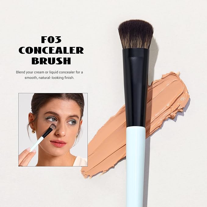 Jessup Face Makeup Brushes Blue 3pcs Double Ended Makeup Brush for Foundation Contour Blush Highlight and Concealer Brush, Premium Synthetic Brush Set T503