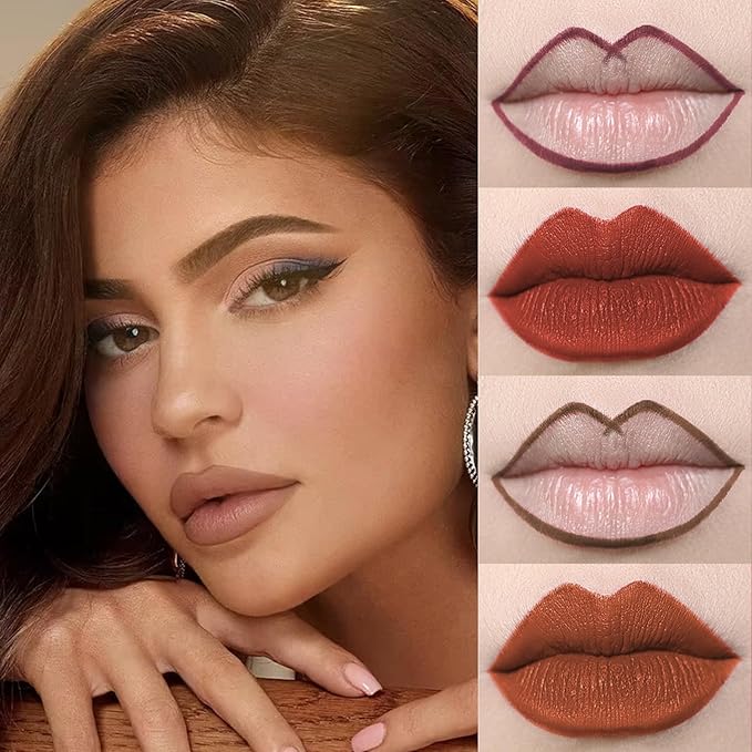 Brown Matte Lip Liner Lipstick Crayon Set, Retractable Gel Lip Liner Pencil Smudge-Proof Long Lasting Creamy Lip Liner Waterproof Lip Liner Intense Color Velvet Smooth Matte Lipliner (#06)