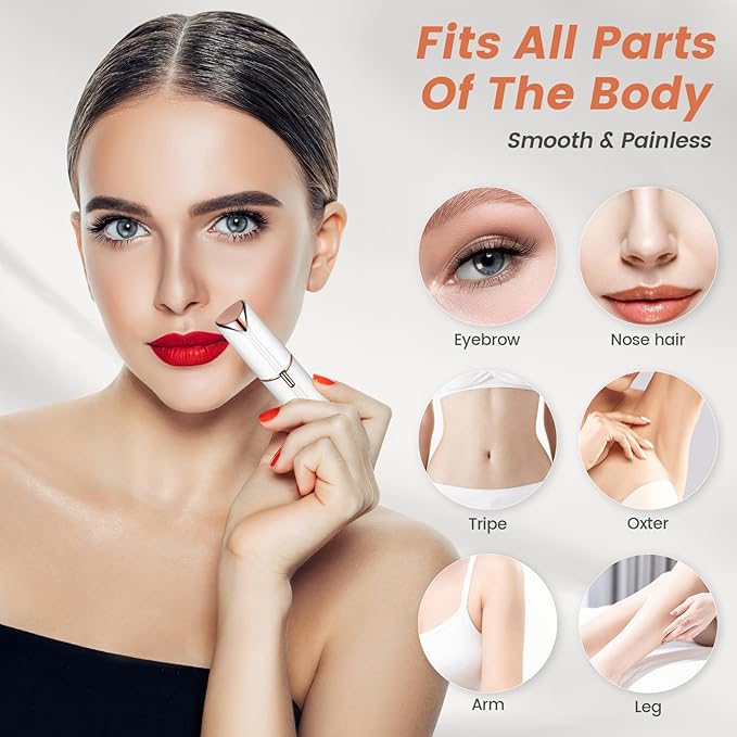 Facial Hair Remover for Women- as Seen on TV Painless Face Shaver -Mini Hair Remover, Electric Razor Shaver Portable Bikini Epilator for Lips, Chin(White+2 Heads)
