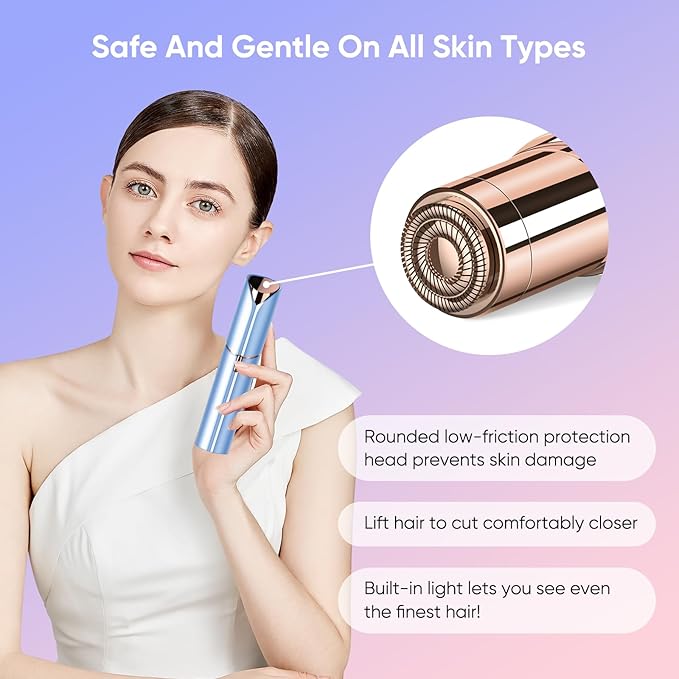 Facial Hair Remover for Women- as Seen on TV Painless Face Shaver -Mini Hair Remover, Electric Razor Shaver Portable Bikini Epilator for Lips, Chin, Armpit, Peach Fuzz, Fingers, Neck, Cheek