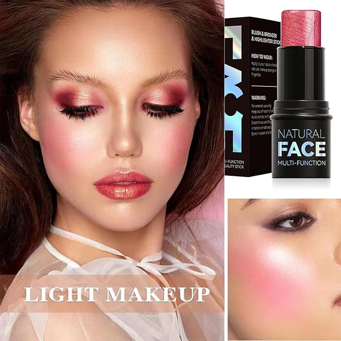 Cream Blush Stick with Brush,Waterproof Multi Cream Blush Skin F3