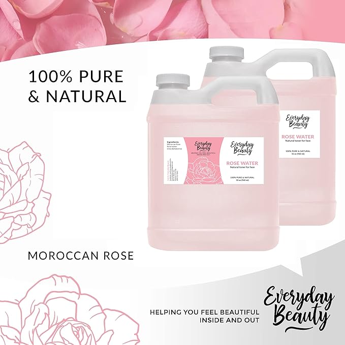 Rose Water Facial Toner Bulk - 64oz Alcohol-Free Vegan All Natural Refreshing Spray Mist for Face and Hair - Uplifts, Calming & Soothing for All Skin Types