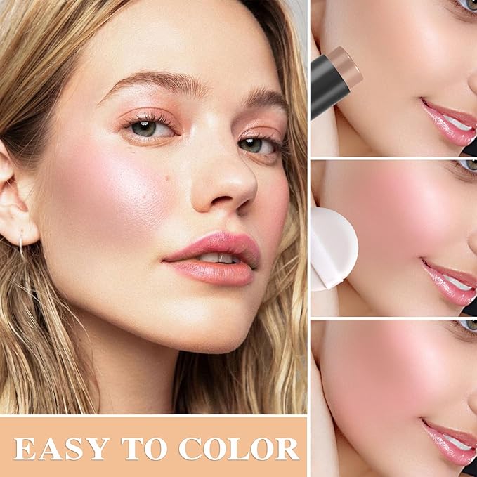 Cream Blush Stick with Brush,Waterproof Multi Cream Blush Skin Q4