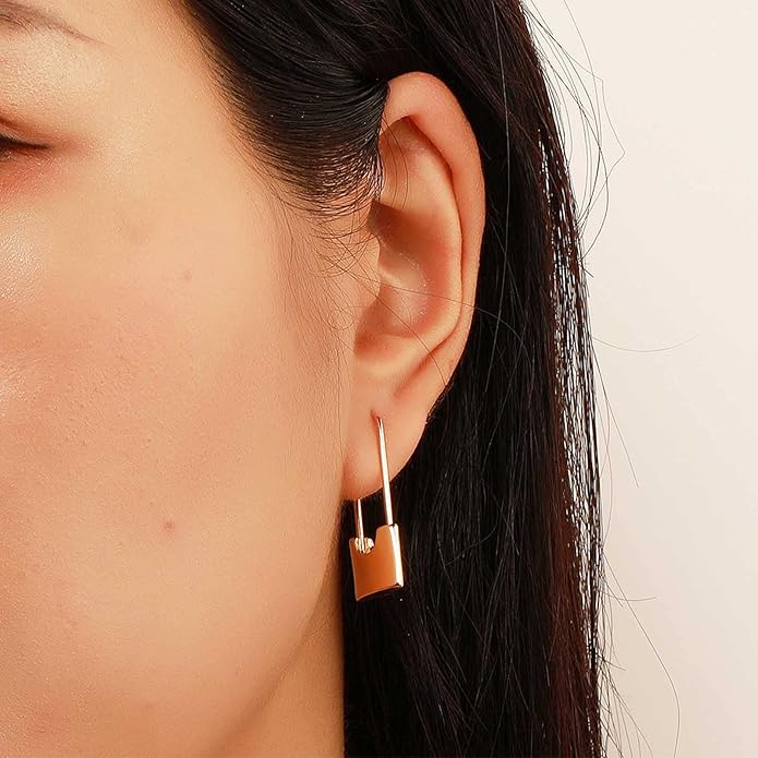 Boho Lock Hoop Earrings Safety Pin Hoop Earrings Gold Lock Huggies Hoop Earrings Personlized Padlock Earrings Jewelry for Women and Girls