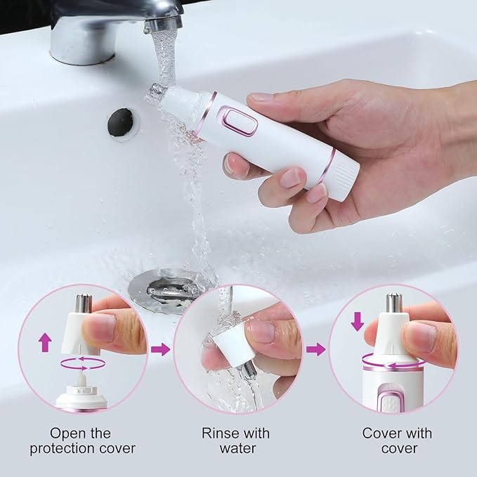 AREYZIN Nose Hair Trimmer for Women 2 in 1 Painless Eyebrow Trimmer and Nose Trimmer Facial Hair Removal Nasal Hair Clippers Professional, Easy to Clean, Dual-Edge Blade,White
