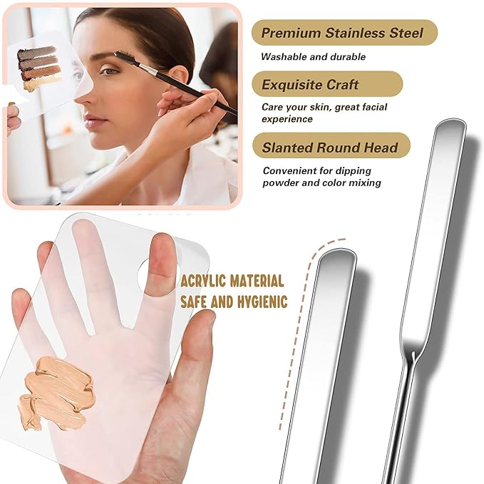 Makeup Spatula and Makeup Palette, Stainless Steel Foundation Palette & Tiny Spatula Tool for Nail, Art, Eye Shadow, Eyelash, Face Makeup (Stainless Steel Palette)