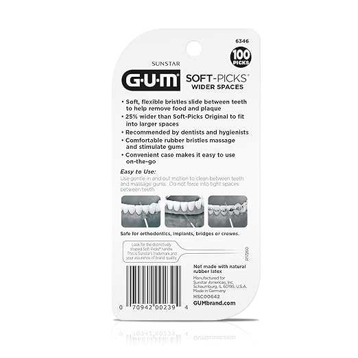 GUM Soft-Picks Wide Space, Easy to Use Dental Picks for Teeth Cleaning and Gum Health, with Convenient Carry Case, Dentist Recommended Dental Picks, 100 Count (Pack of 3)