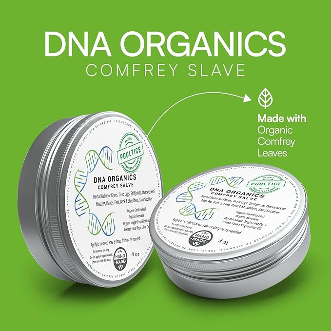 DNA Organics Comfrey Salve – Herbal Balm for Muscles, Knees & Joints – Organic, Handcrafted, Slow Infused, No Fillers – Scent-Free – for Dry Skin & Post-Workout Care – 4oz