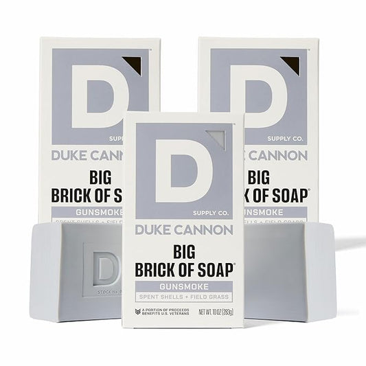 Duke Cannon Supply Co. Big Brick of Soap Bar for Men Gun Smoke (Wood, Bourbon & Leather) Multi-Pack - Superior Grade, Extra Large, Masculine Scents, All Skin Types, Paraben-Free, 10 oz (3 Pack)