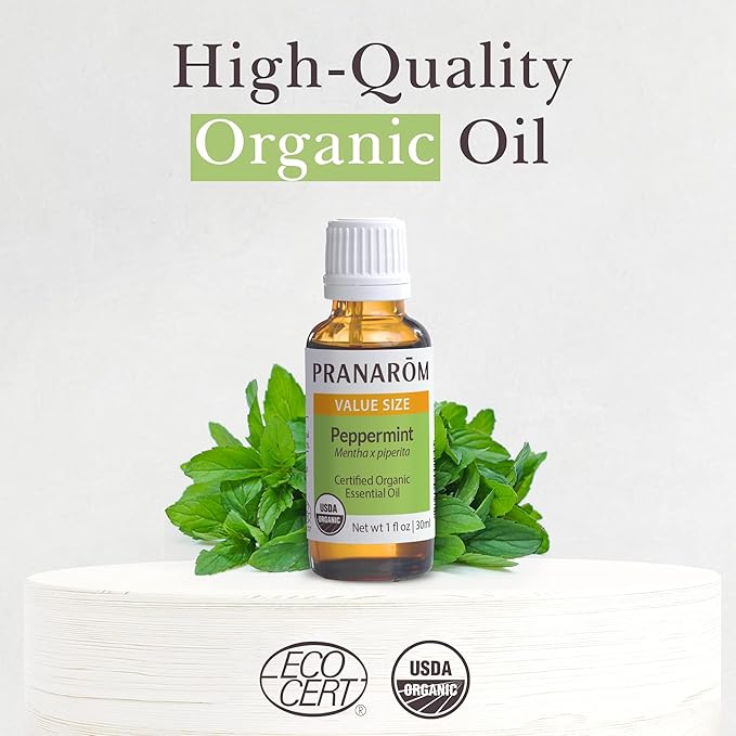 Pranarom USDA Certified Organic Peppermint Essential Oil (30ml), 100% Pure Undiluted Therapeutic Grade from India for Aromatherapy, Diffuser, Topical, Cooling, Massage & Relaxation
