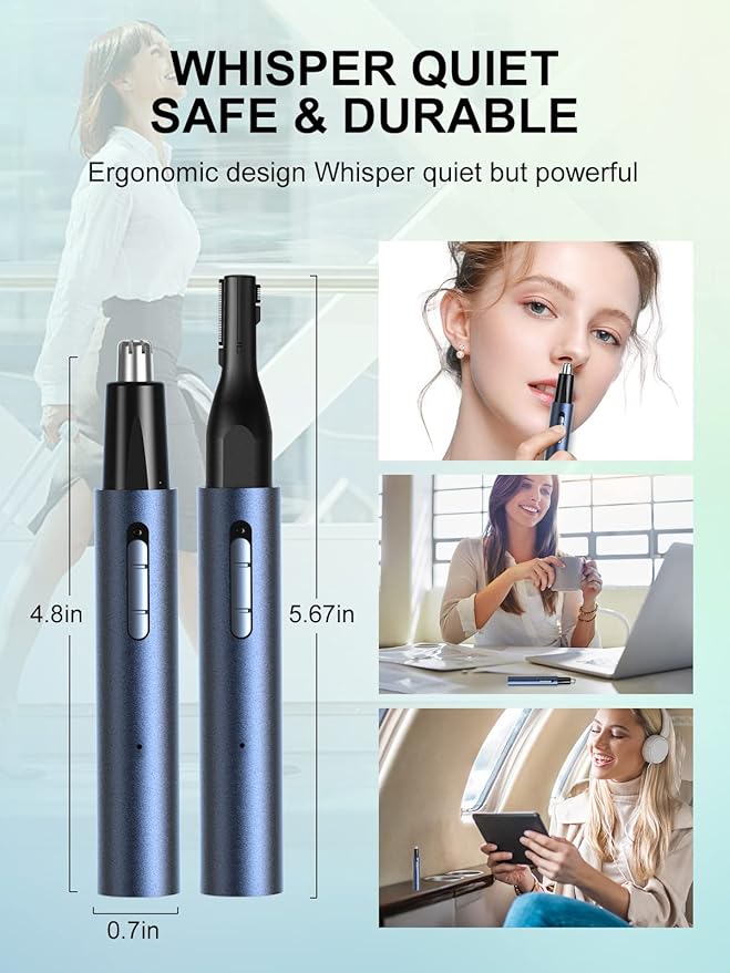 AHHFEI Nose & Ear Hair Trimmer, 5 in 1 Rechargeable USB Trimmer for Men & Women, Painless & Easy Cleansing, Blue