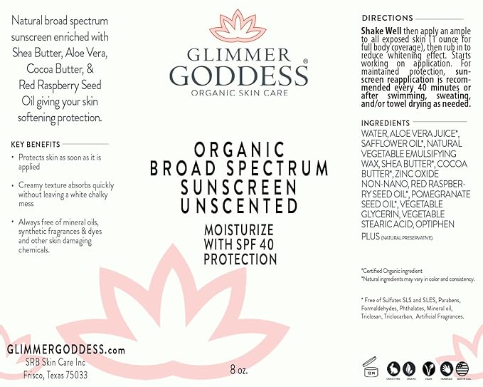 Glimmer Goddess Organic Unscented Sunscreen