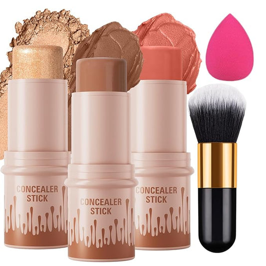 3pcs Face Contour Stick, Highlighter Stick Blush Stick Teen Girls