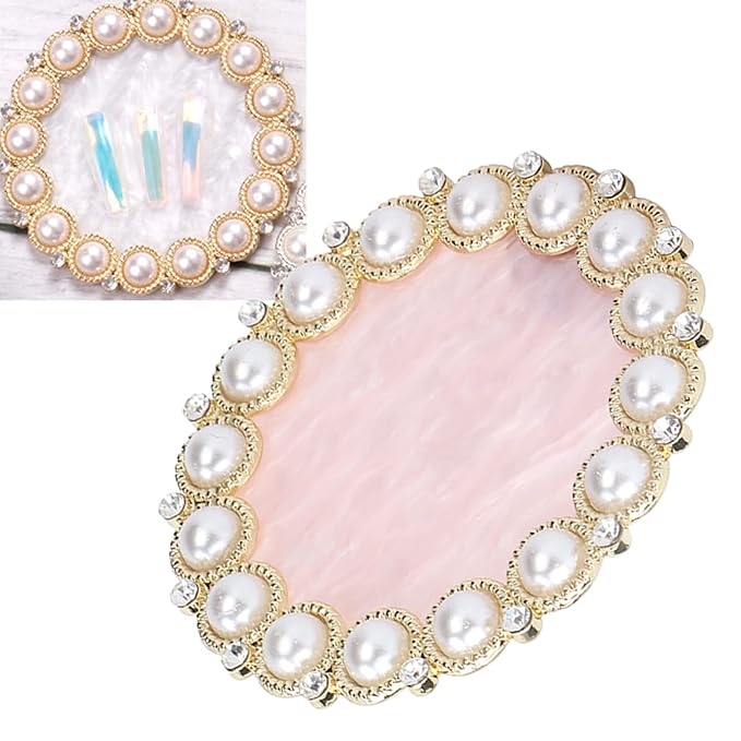 Resin Stone Nail Art Palette, Nail Art Display Board Cosmetic Nail Mixing Palette Drawing Color Mixing Nail Art Painting Gel Palette Tips Display Plate(Golden)