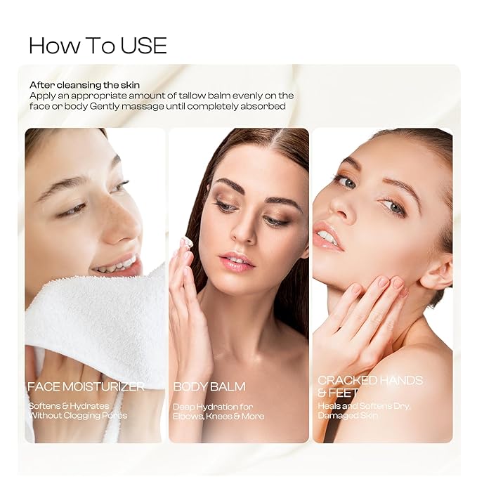 Beef Tallow for Skin: Tallow Honey Balm for Dry Skin - Organic Grass Fed Whipped Beef Tallow Moisturizer for Face Body at Home Travel 2Oz