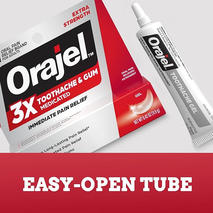 Orajel 3X for Toothache & Gum Pain: Maximum Gel Tube 0.42oz - from #1 Oral Pain Relief Brand for Instant Pain Relief (Pack of 2)