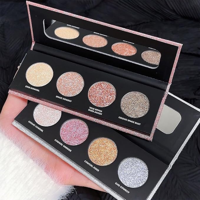 4 Colors Highlight Silver Gold Eyeshadow Palette, SHANY
