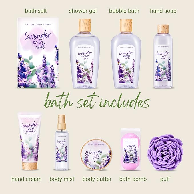 Spa Gift Baskets for Women, 10Pcs Lavender Spa Kit for Women, Bath Gift Set with Bubble Bath,Body Lotion Bath and Body Gift Set Christmas Gift Basket for Her Mothers Day Gifts for Mom