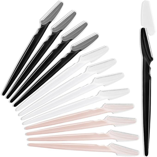 12 Pcs Eyebrow Razors, Face Razors Multipurpose, Exfoliating Dermaplaning Tools, Eyebrow Trimmers Shaver with Safety Cover, Facial Hair Removal for Women Men Body Use, Black, White, Light Pink