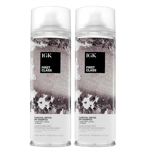 IGK FIRST CLASS Charcoal Detox Dry Shampoo | Volume + Soothes Scalp + Balance Oil | Vegan + Cruelty Free | 6.3 oz (Pack of 2)