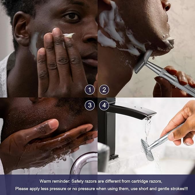 Matte Silver Double Edge Safety Razor, Single Blade Razors for Men and Women, with 10 Stainless Steel Safety Razor Blades, Reusable, Smooth and Close Wet Shaving Kit, Plastic Free