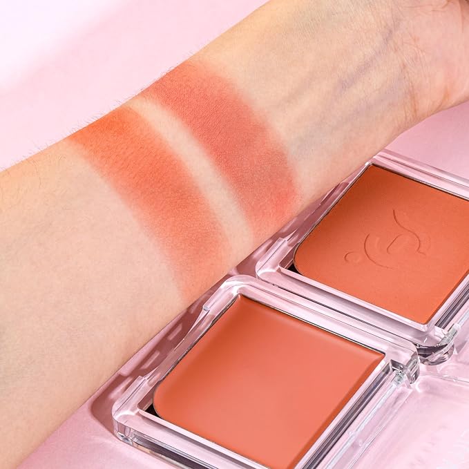 Blush Palette Duo – Cream & Powder Blush Set in Orange Brown, Long-Wearing & Moisturizing, Easy to Blend, Radiant Coverage for Cheeks, Eyes & Lips, Magnetic Palette Compatible (2Pack,Pumpkin Spice)