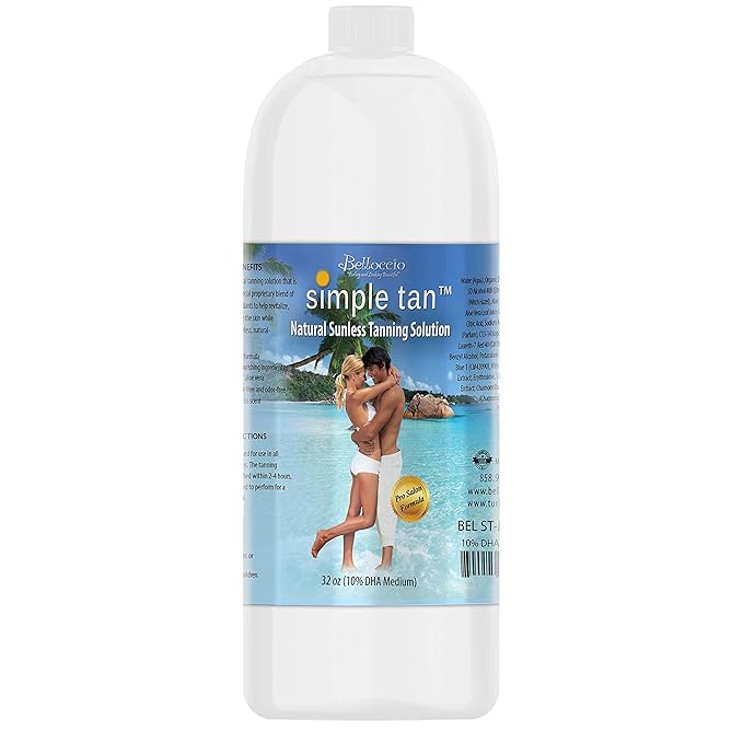 Belloccio Simple Tan Quart Bottle of Professional Salon Sunless Tanning Solution with 10% DHA and Dark Bronzer Color Guide