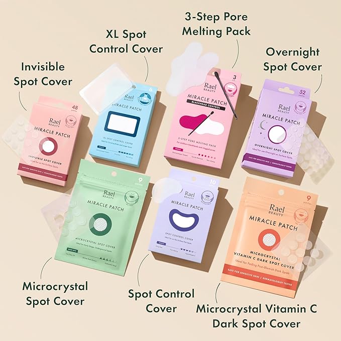 Rael Pimple Patches, Miracle Microcrystal Spot Cover - Hydrocolloid Acne Patch with Tea Tree Oil, Early Stage Zits and Blemish, Korean Skin Care, Vegan, Cruelty Free (9 Count)