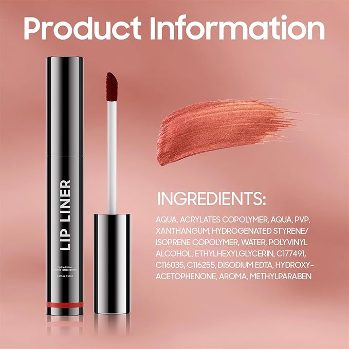 OETUIOW Lip Stain Peel Off, Lip Liner Moisturizing Long-Lasting & Waterproof, Transfer Proof & Plumping, Non-Stick Cup, Coral Color