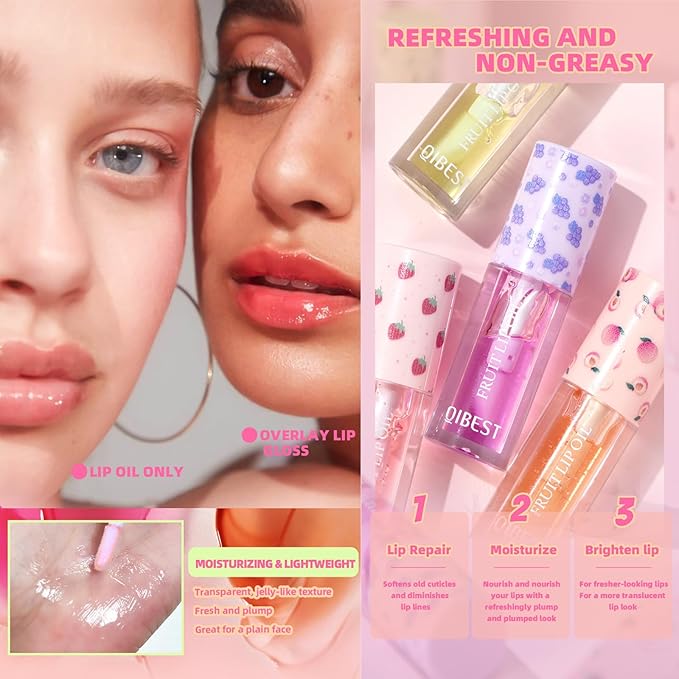 4pcs Hydrating Fruity Lip Oil Lip Plumping Gloss Hydrating