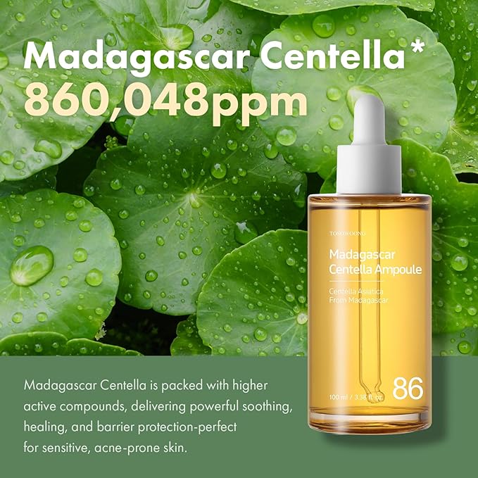 Madagascar Centella 86% Ampoule with 860,048ppm Centella Asiatica, Soothing, Calming, Facial Serum for face, for All Skin Types, Korean Skin Care, 100ml, 3.38 fl.oz.