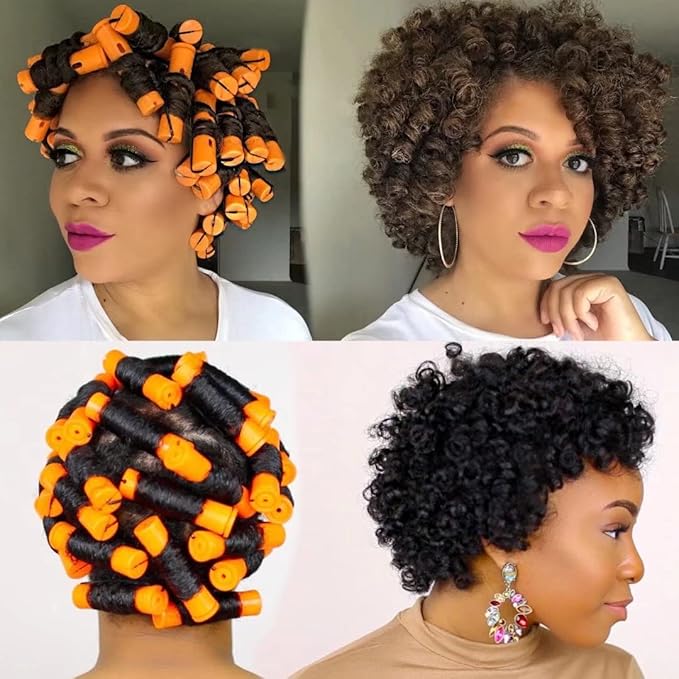 40pcs Cold Wave Perm Rods Set for Women's Long & Short Natural Hair - Plastic Orange Rollers for Curling and DIY Hairdressing