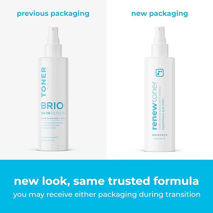 BRIOTECH Skin Renew Toner, Hypochlorous Acid Spray Topical Skin Spray for Face and Skin, Minimize Appearance of Blemishes, Soothing Mist for Redness & Bumps, 4 fl oz ea, 4 ct