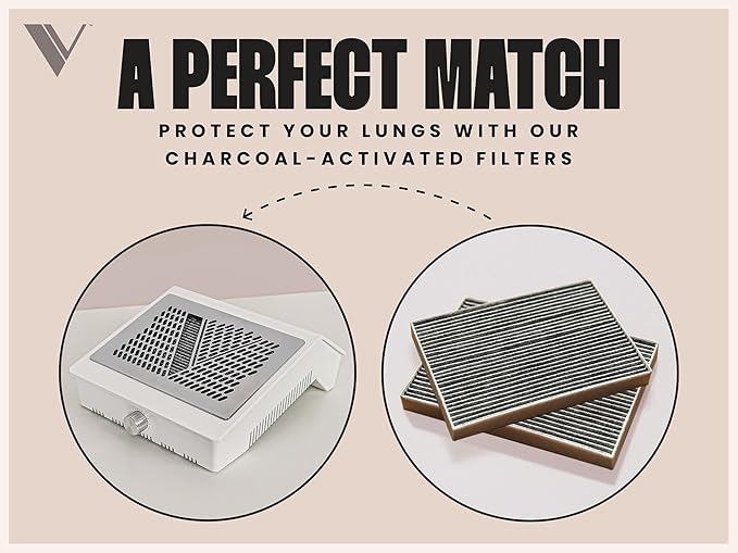 V Beauty Pure Nail Fan Dust Collector - Nail Dust Extractor and Catcher Vacuum, Sleek, Lightweight, and Adjustable Salon Fan with Activated Charcoal Filter, Acetone-Resistant Design