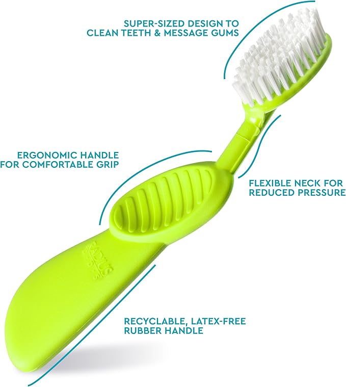 Radius Toothbrush Flex Brush BPA Free & ADA Accepted Designed to Improve Gum Health & Reduce Gum Issues - Right Hand - Lime White - Pack of 1