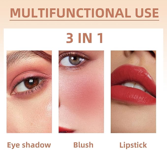 Cream Blush Stick for Cheeks, Multi-Use Makeup Blush Brush-Hot Red