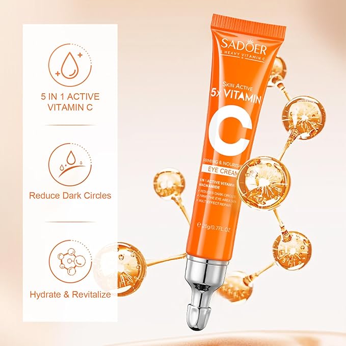 5 in 1 Vitamin C Eye Cream for Dark Circles and Puffiness - Eye Cream Anti Aging - Under Eye Cream for Puffiness and Bags Under Eyes - Eye Bag Cream for All Skin Types - Rejuvenate Your Eye Area