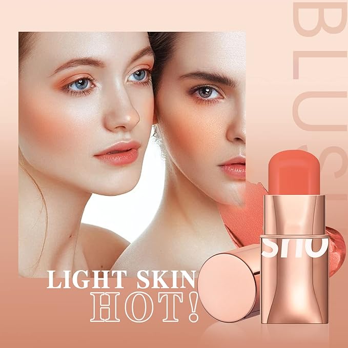 Cream Blush Stick for Cheeks Makeup, Waterproof Face Blush Stick Multi-Use Lip and Cheek Tint, Matte Finish Easy to Blend Lightweight Natural Cream Blusher Makeup for All Skin Tones-Orange