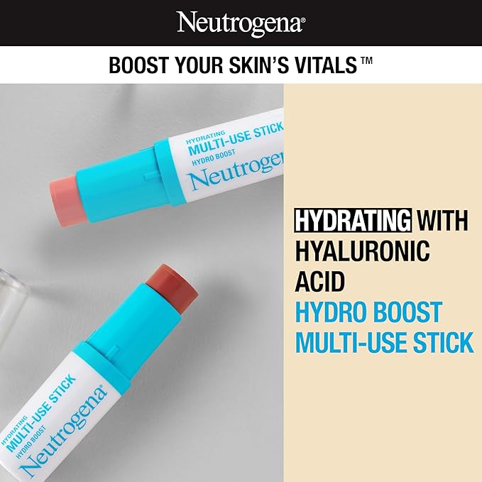 Neutrogena Hydro Boost Hydrating Multi-Use Makeup Stick with Hyaluronic Acid, Gentle Multi-Use Colored Makeup Balm to Brighten Lips, Cheeks & Eyes, Non-Comedogenic, Soft Pink, 0.26 oz