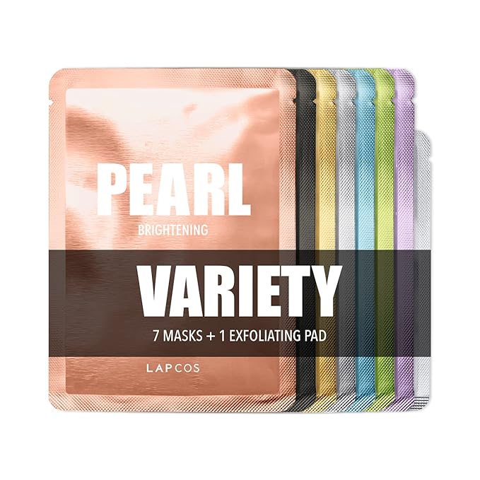 LAPCOS Daily Sheet Mask Variety Pack 7+1 (Version 1) Daily Face Masks - Hydrate, Clarify, Nourish, Exfoliate & Renew Skin, Korean Beauty Favorite (8 pack)